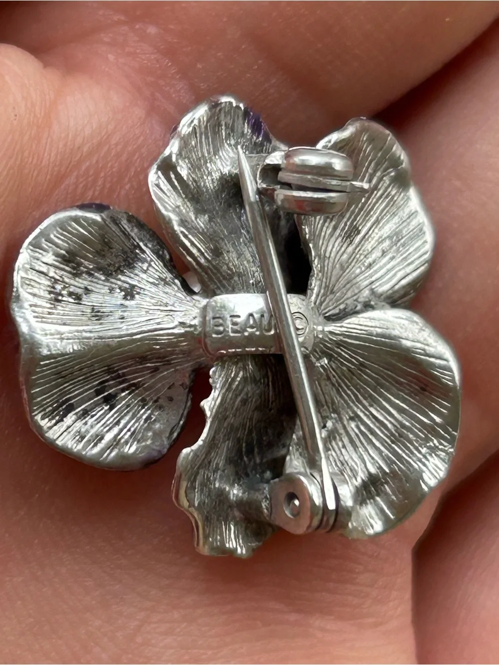 Vintage beau Sterling enameled pansy flower pin